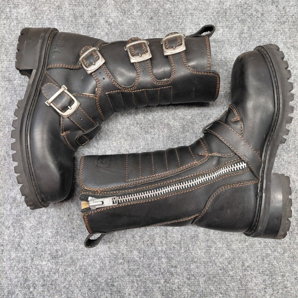 VTG 90s GBX Leather Boots Buckles SZ 8 Combat Moto Biker Punk Goth Emo Grunge - Picture 2 of 16